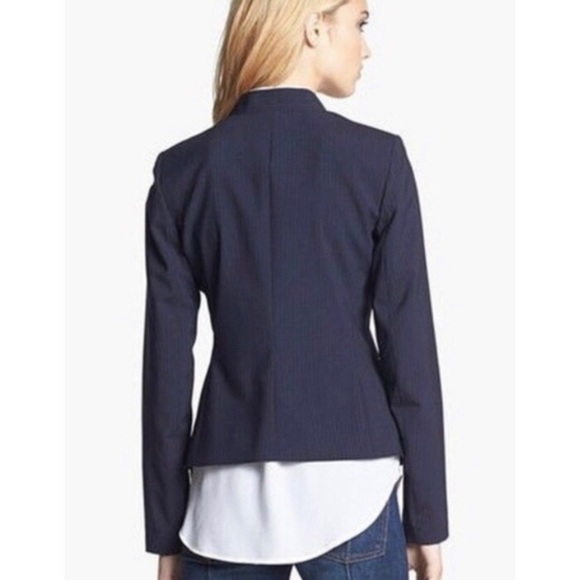 Theory Lana Tuck Stripe Open Blazer Navy 12 - Picture 2 of 14